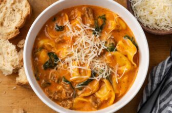 Creamy Sausage Tortellini Soup | Cookies and Cups